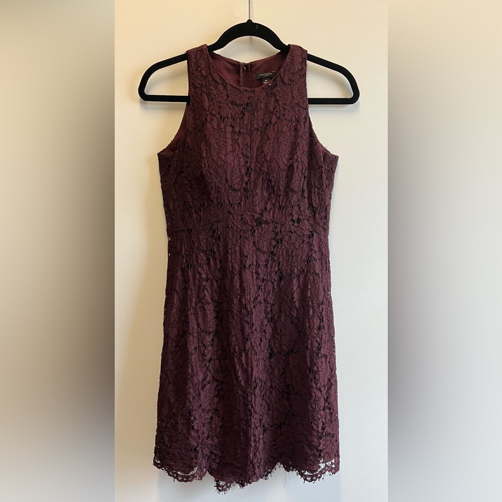 Ann Taylor Floral Lace Sleeveless Dress - Dark Maroon / Burgundy / Red-Purple